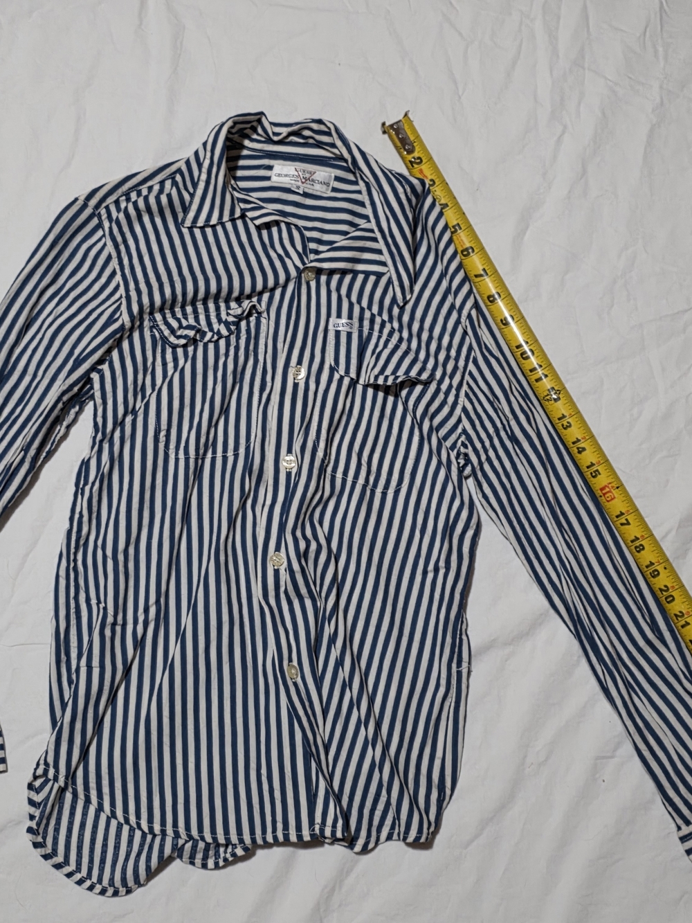 GUESS Men's Blue & White Striped Button-Down Shirt